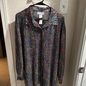 Erena Iridescent Sequin Button-Up Shirt - Multicolor Sparkle 2X